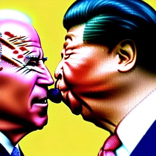 Prompt: Joe Biden and xi Jinping kissing gay 