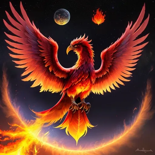 Prompt: Mesopotamia, ancient greece, celestial, Phoenix, fire bird