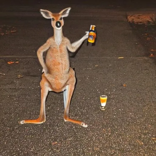Prompt: Drunk kangaroo with beer in hand