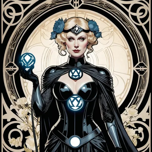 Prompt: Gwendoline Christie as Black Lantern by Alphonse Mucha