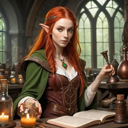 Prompt: Elven redhead alchemist
