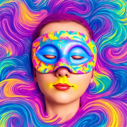 Prompt: Sleeping mask in the style of Lisa frank