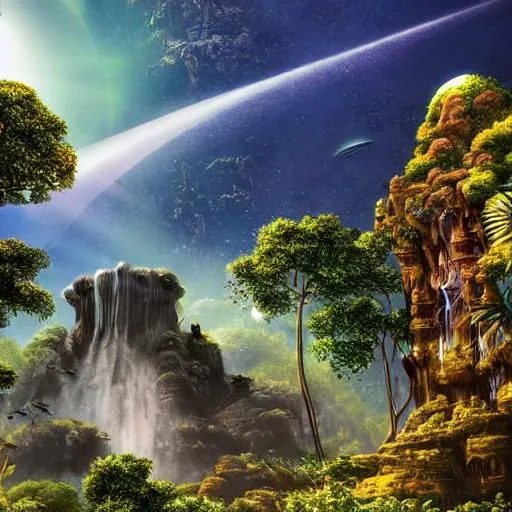 Alien Planet With Covered In Vegetation And Ancient