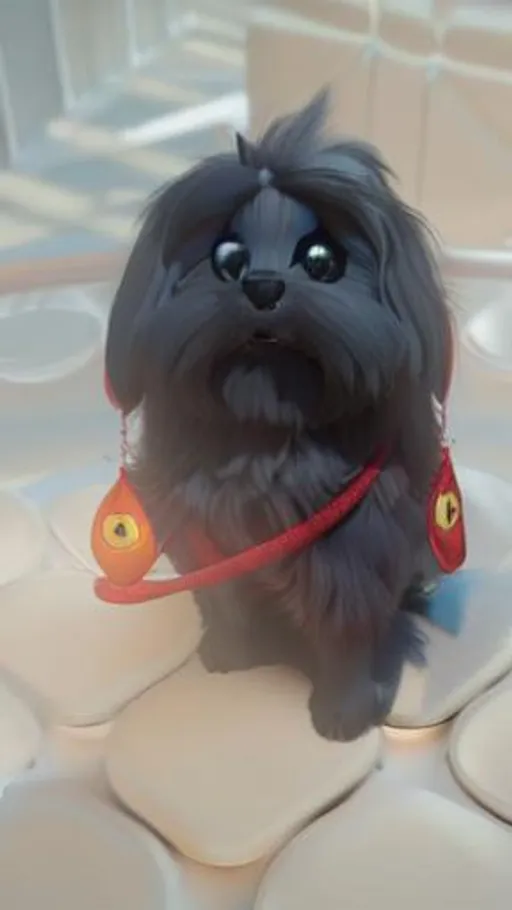 Prompt: 3d fluffy {maltese}, closeup cute and adorable, cute big circular reflective brown eyes, long black crazy fur, Pixar render, unreal engine cinematic smooth, intricate detail, cinematic