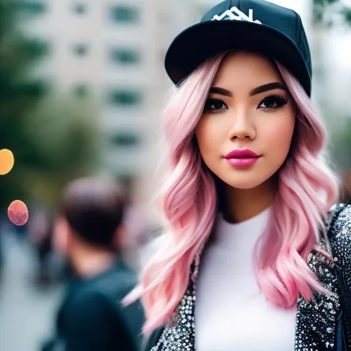 Prompt: Full body Portrait of {teenager Media on the street} with {pink} hair and with cute عface, { In photo coverage hd}, full body, perfect composition, hyperrealistic, super detailed, 8k, high quality , trending art , trending on artstation , sharp focus , Realistic background image hd, intricate details, highly detailed.