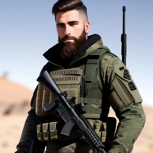 Prompt: modern soldier, tactical, tactical gear, intricate details, full-body portrait, headshot, HDR, 64K, highly detailed, best version, scruffy beard
