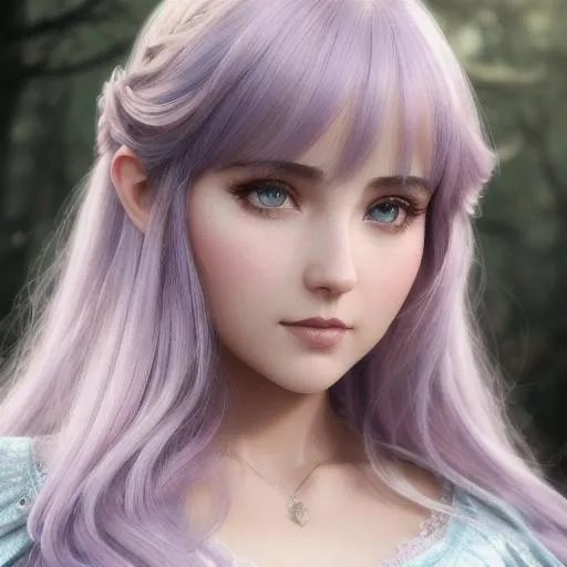 Prompt: portrait of a {fairy}, smooth soft skin, colored hair, beautiful intricate colored hair, detailed clear eyes, soft lighting, detailed face, concept art, digital painting, looking into the camera, wearing princess dress, bangs, plus sized, realistic face shape, and eyes, shoulder fairy wings, PLUS SIZED