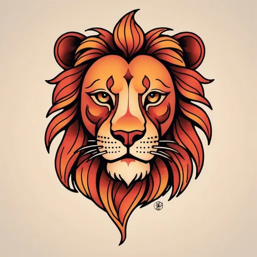 Prompt: Sailor Jerry lion Tattoo art, warm vibrant colors, minimalist line art