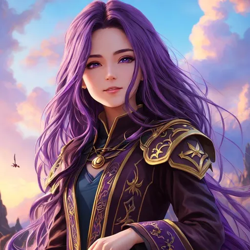 Prompt: Photo, 21 years old, girl, medium length light brown hair with purple highlights, gradient hair, DnD, fantasy, succubus clothes,  blue sky, expressive, happy, heavenly beauty, 8k, 50mm, f/1. 4, high detail, sharp focus, perfect anatomy, highly detailed, detailed and high quality background, oil painting, digital painting, Trending on artstation, UHD, 128K, quality, Big Eyes, artgerm, highest quality stylized character concept masterpiece, award winning digital 3d, hyper-realistic, intricate, 128K, UHD, HDR, image of a gorgeous, beautiful, dirty, highly detailed face, hyper-realistic facial features, cinematic 3D volumetric, illustration by Marc Simonetti, Carne Griffiths, Conrad Roset, 3D anime girl, Full HD render + immense detail + dramatic lighting + well lit + fine | ultra - detailed realism, full body art, lighting, high - quality, engraved |