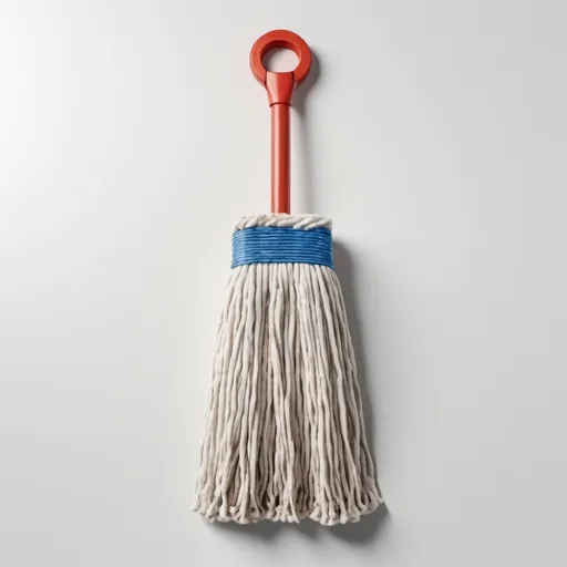 Prompt: Aerial wide view straight-down on top of a cotton mop on a white background, separated from each other, without touching the edges of the canvas, d&d, 3d render, seen from directly above, flat lay, semi-realistic textures