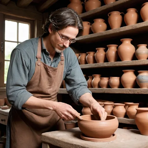 Prompt: Scene 1: Introduction to the Master Potter
**Description:**
Elias, the master potter, stands in his cozy workshop surrounded by shelves filled with various pottery pieces. He is at his potter's wheel, shaping a piece of clay, with a warm, inviting smile on his face. The workshop has an earthy, rustic feel, with sunlight streaming in through a window.

**Text:**
"In a small town, there lived a master potter named Elias, known for his exceptional skill in crafting beautiful pottery."

#### Scene 2: Jonah and Levi Learning
**Description:**
Jonah and Levi, the two apprentices, are attentively watching Elias as he demonstrates a pottery technique. Jonah looks confident and focused, while Levi appears a bit anxious but determined. Elias's hands guide the clay with expert precision.

**Text:**
"One day, Elias decided to teach his craft to two apprentices, Jonah and Levi."

#### Scene 3: Jonah's Question
**Description:**
Jonah, holding a perfectly shaped pot, turns to Elias with a puzzled expression. In the background, Levi is seen struggling with a misshapen pot. Elias responds with a gentle, wise expression.

**Text:**
"Jonah asked, 'Master, why do you continue to help Levi when his pots are so flawed?'"

#### Scene 4: Elias's Explanation
**Description:**
Elias speaks to Jonah and Levi, using a metaphorical illustration of a potter's hands shaping different pots. The scene might include a visual representation of Jacob and Esau, highlighting the idea of divine choice and purpose.

**Text:**
"Elias replied, 'The value of the clay is not solely in its current form but in the purpose I have for it.'"

#### Scene 5: Levi's Question
**Description:**
Levi, looking concerned, asks Elias a question while holding his imperfect pot. Elias responds with reassurance and wisdom, indicating the shelves with various pots.

**Text:**
"Levi asked, 'Master, does that mean no matter how hard I try, I might never make a beautiful pot?'"

#### Scene 6: The Pottery Shelf
**Description:**
A close-up of the shelf in Elias's workshop, showing a variety of pots—some simple, some ornate. Elias gestures to the shelf, emphasizing the diversity and purpose of each piece.

**Text:**
"Elias gestured to the shelf where his finest works sat beside simple pots. 'Look at these,' he said, 'each has a place and a purpose.'"

#### Scene 7: Apprentices Reflecting
**Description:**
Jonah and Levi are seen working at their respective potter's wheels with a renewed sense of purpose. They are focused and determined, embodying the lessons they've learned from Elias.

**Text:**
"The apprentices realized that their journey as potters was not just about their skill, but about trusting the master’s vision and purpose for them."

---
