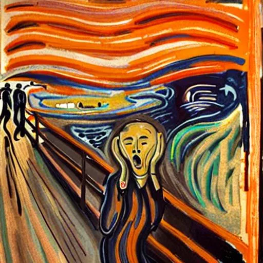 Prompt: Auburn haired women in style of the scream munch