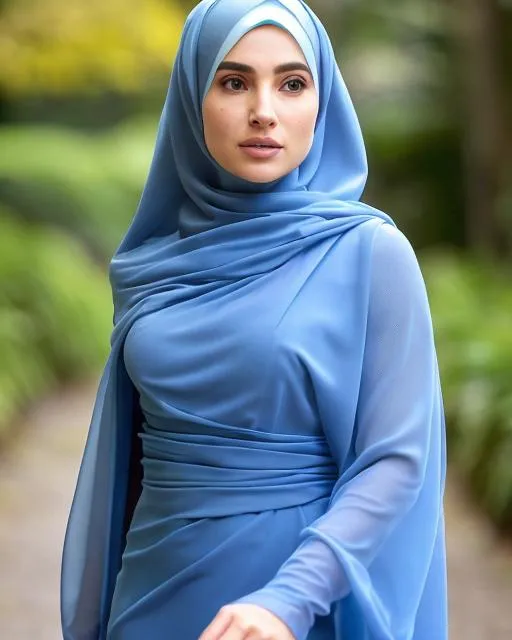 Prompt: upper body, walking pose, slow motion, anatomical cinematic movie portrait of a woman wearing a hijab and a chiffon kebaya dress, nordic ethnicity, mixture of saorise ronan natalie portman lady gaga, blue accent, push up blouse, wide hips, thick thighs, ultra detailed elegant, light particle, very detailed skin, high key lighting, depth of field, 20 megapixel, Olympus OM-1 Camera, Canon G III QL17 Camera, urban background, film grain, flirting with the camera, photo by Sabbas Apterus and Zdzisław Beksiński and Vittorio Matteo Corcos and alejandro burdisio and gil elvgren and jeremy lipking