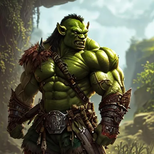 Prompt: beautiful photograph of most beautiful fictional, warrior, orc, with pumped muscles and muscular arms and vein, extremely, detailed environment, detailed background, intricate, detailed skin, natural colors , professionally color graded, photorealism, 8k, moody lighting.