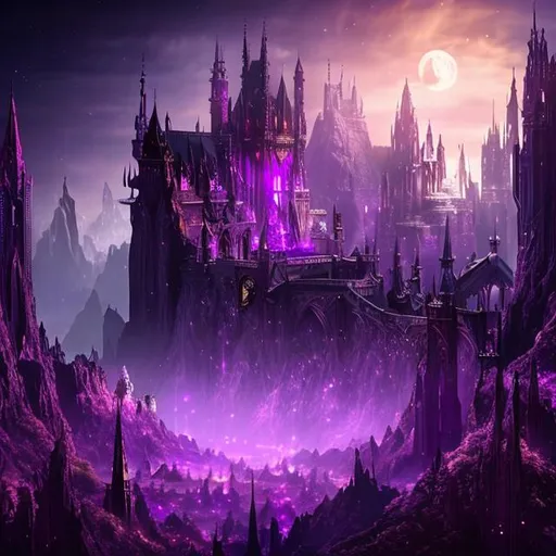Prompt: HD, 4K, 3D, Stunning, magic, cinematic camera, two-point perspective,gothic elf city, purple and black, magic purple light, dark purple ambient,gorgeous fantasy city