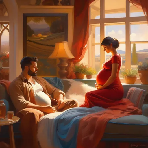 Prompt: Pregnant gigachad, warm atmosphere, cartoony style, extremely detailed painting by Greg Rutkowski and by Henry Justice Ford and by Steve Henderson 