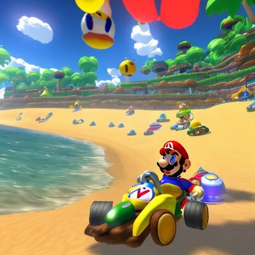 Prompt: mario kart beach