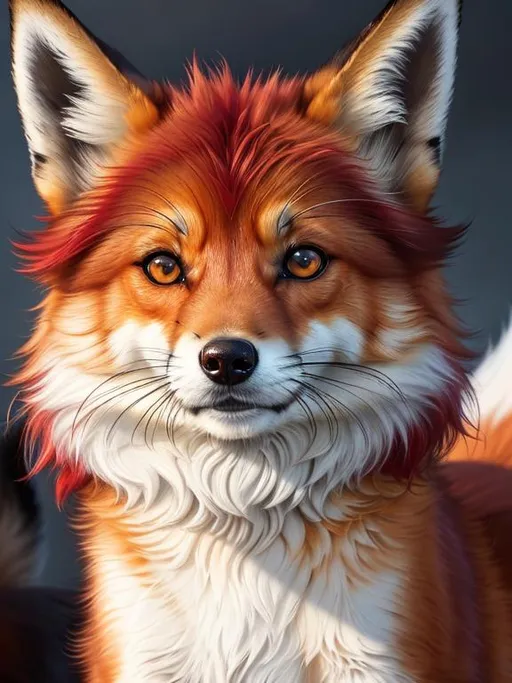Prompt: (8k, masterpiece, oil painting, professional, UHD character, UHD background) Portrait of Vixey, Fox and Hound, close up, mid close up, brilliant glistening red fur, brilliant amber eyes, big sharp 8k eyes, sweetly peacefully smiling, detailed smiling face, (extremely beautiful), (open mouth, uv face, uwu face),  alert, curious, surprised, cute fangs, extremely detailed eyes and face, enchanted snowy garden, vibrant flowers, vivid colors, lively colors, vibrant, high saturation colors, (flower wreath), detailed smiling face, highly detailed fur, highly detailed eyes, highly detailed defined face, highly detailed defined furry legs, highly detailed background, full body focus, UHD, HDR, highly detailed, golden ratio, perfect composition, symmetric, 64k, Kentaro Miura, Yuino Chiri, intricate detail, intricately detailed face, intricate facial detail, highly detailed fur, intricately detailed mouth