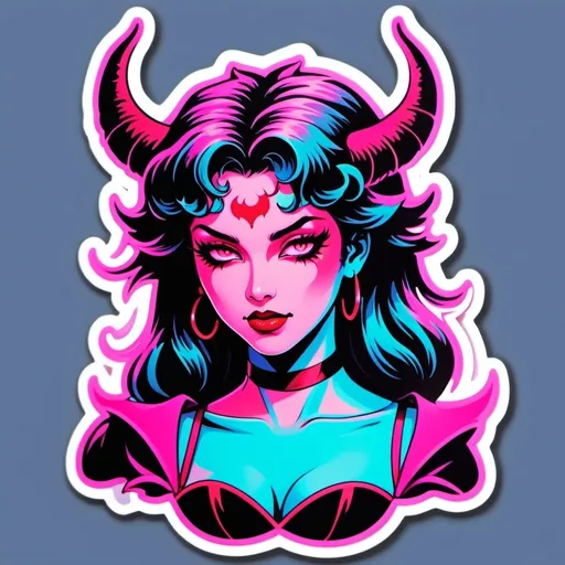 Prompt: beautiful female demon, hell, demonic, vaporwave, retro, neon, aesthetic, liminal, high quality, high definition, beautiful, dramatic lighting