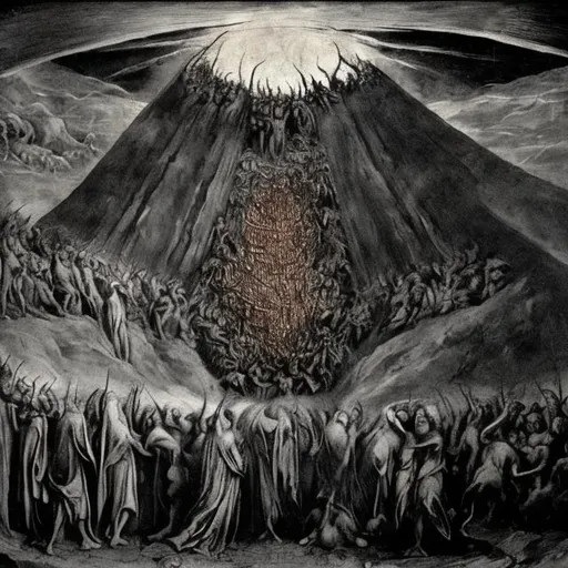 Prompt: dante's inferno inspired depiction of the apocalypse. faces are obscured. god is not merciful. show me what destroys earth. is there hope? I do not know.