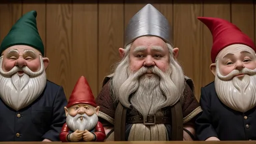 Prompt: The gnome judge sentences the gnome defendant to 15 gnome years at high security gnome prison in front of the gnome jury and crying gnome families.