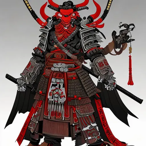 Prompt: Samurai démon oni red black accurate details fractal 