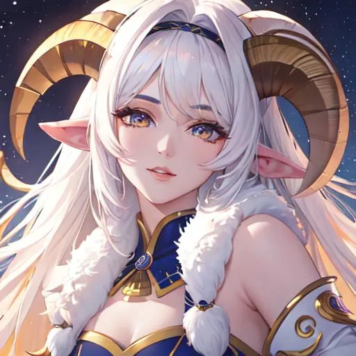 Prompt: Aries  The Ram zodiac as a 
female human, 8k, UHD,  highly detailed, close up