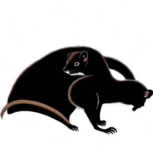 Prompt: Japanese Mon of the silhouette of a Mongoose, Mongoose Dark Green, Brown Background Legend of the Five Rings, L5R