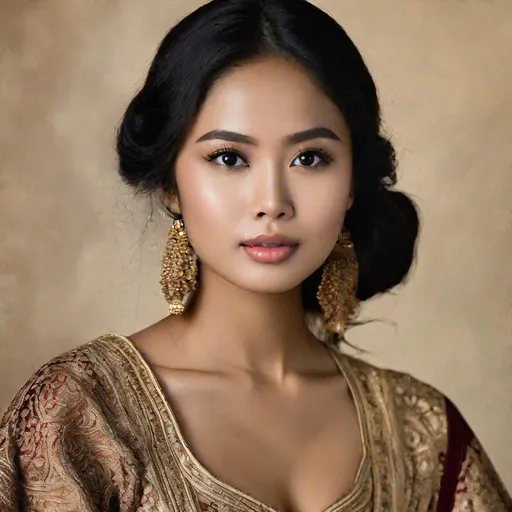 Prompt: (portrait photograph), pretty young Indonesian woman, 25 year old, (round face, high cheekbones, almond-shaped brown eyes, epicanthic fold, thick black hair, small delicate nose, slightly flattened nose bridge, wide nasal base, full luscious lips, mole on top lip, light tan skin), masterpiece, intricate detail, hyper-realistic, photorealism, hyper detailed texturing, high resolution, best quality, UHD, HDR, 8K, award-winning photograph, octane render