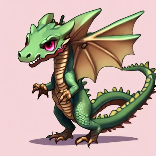 Prompt: tiny animated dragon anthropomorphic, walks on two legs, talks, wears clothes, has wings,female,chibi,