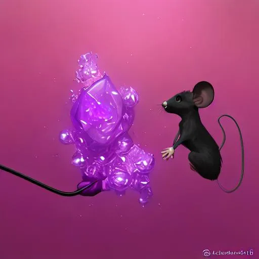 Prompt: mouse reaches for floating purple crystal, cartoon, Digital Painting, trending on Artstation, ultra detailed, award winning