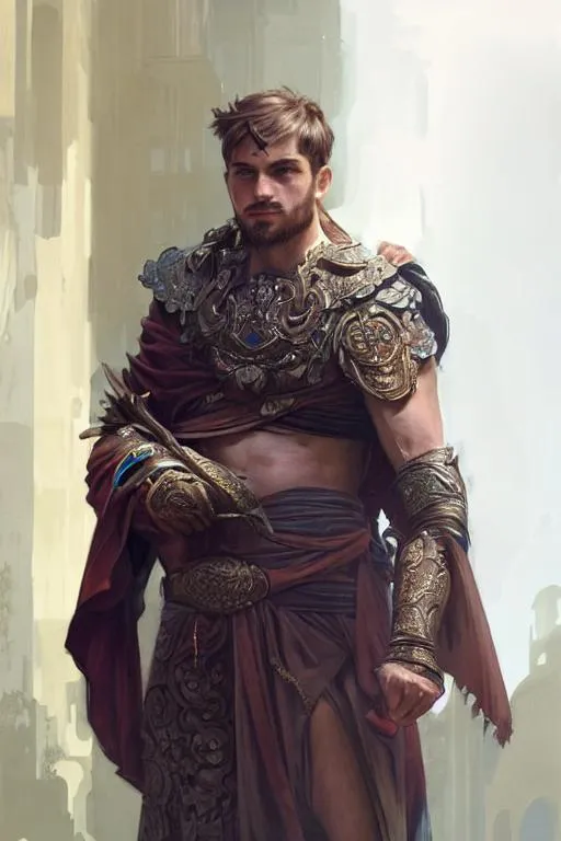 Prompt: temple cleric, healer, masculine, beautiful, handsome, fit, male body, intricate, highly detailed, digital painting, artstation, concept art, sharp focus, illustration, art by greg rutkowski and alphonse mucha