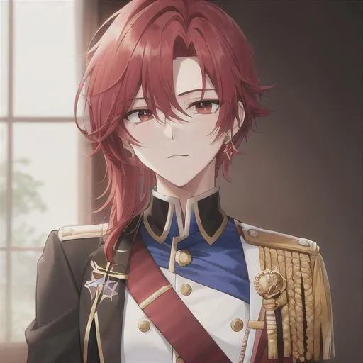 Prompt: Zerif (Red half-shaved hair covering his right eye) 4k, wearing a royal uniform