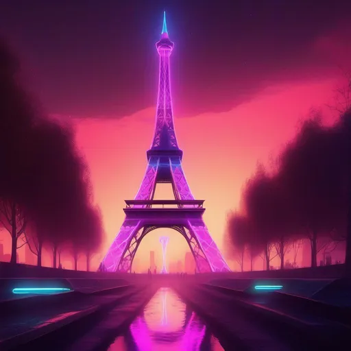 Prompt: Eiffel Tower in the future.
Concept art, neon lighting 