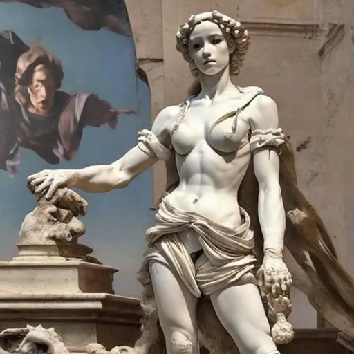 Prompt: busto di donna con veste rinascimentale con gatto tra le braccia. sfondo marino con barche. stile pittura come caravaggio