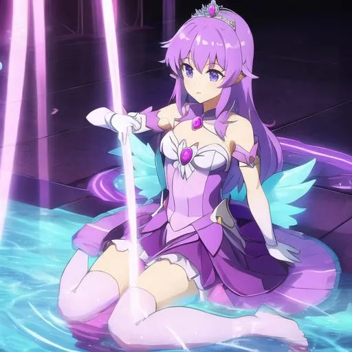 Prompt: buetiful girl princess  purple water elament magical