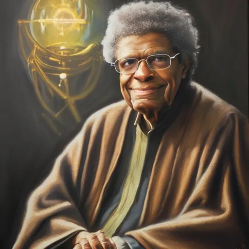 Prompt: oil painting of Thomas Sowell as a jedi master 4K 8K. 
