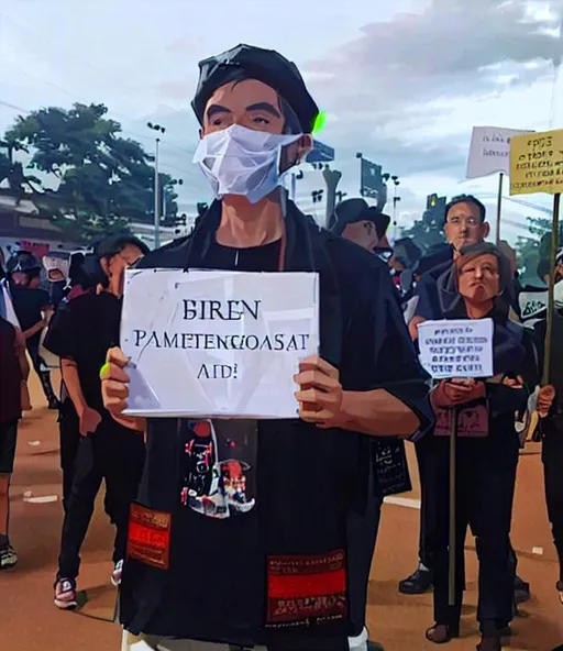 Prompt: Guy holding placard at a protest