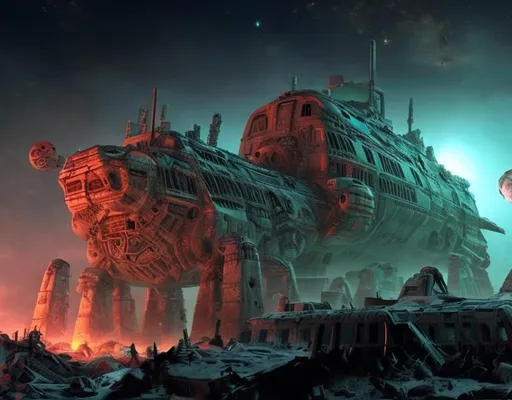 Prompt: space ship wreck dead city Ancient ,lasers zombies