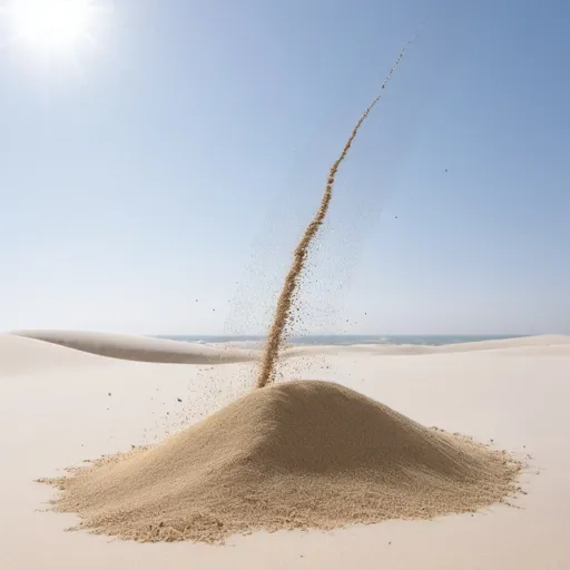 Prompt: Sand falling from a clear white sky