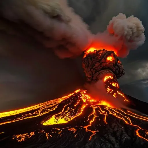 Prompt: a volcano eruption that looks like a apocalypse with a lot of lava flowing and people running away from the city, screaming and dying from burning alive