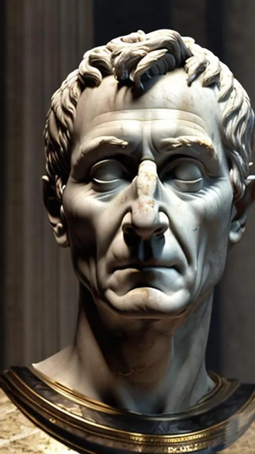 Prompt: Julius Caesar in the senate, marble statue, realistic, 