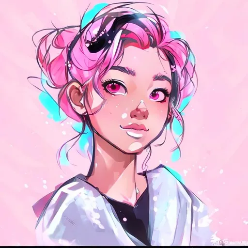a cute anime girl with pink hair in Sam Yang style | OpenArt
