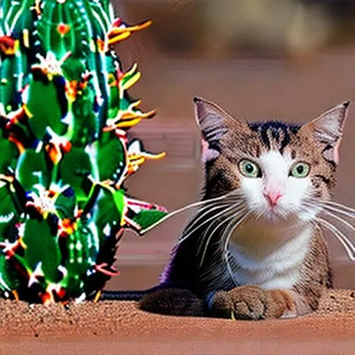 Prompt: cat eating cactus