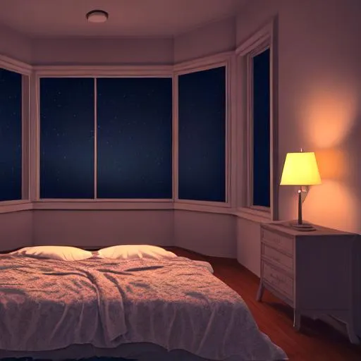 Prompt: Dimly lit comfortable bedroom at night, 4k resolution 