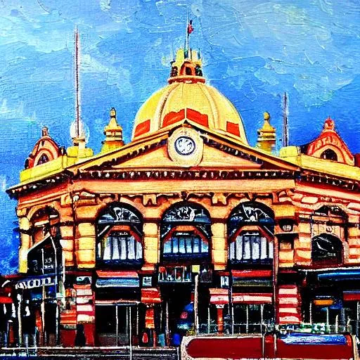 Flinders St. Station, painting, detailed OpenArt