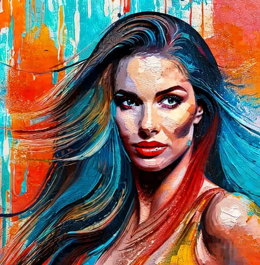 Grungy style painting of a gorgeous woman posing bac... | OpenArt