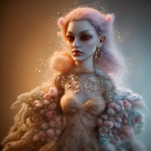 Prompt: needle-felted fantasy woman figures, intricate details, insane details, volumetric lighting