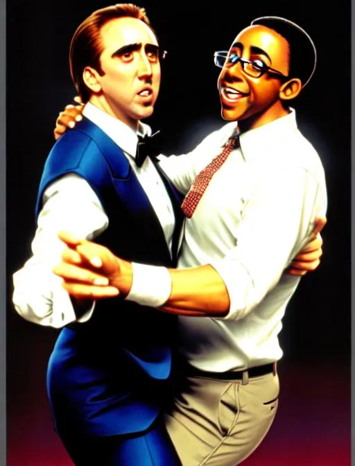 Prompt: Nicholas cage dancing with steve urkel