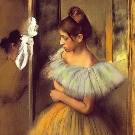 Prompt: Degas painting of Eva Mendez 

